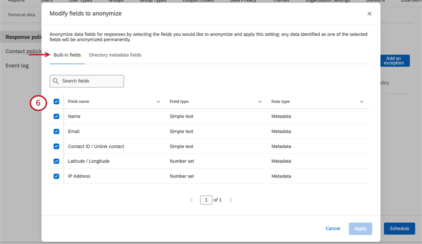 choosing the fields to anonymize