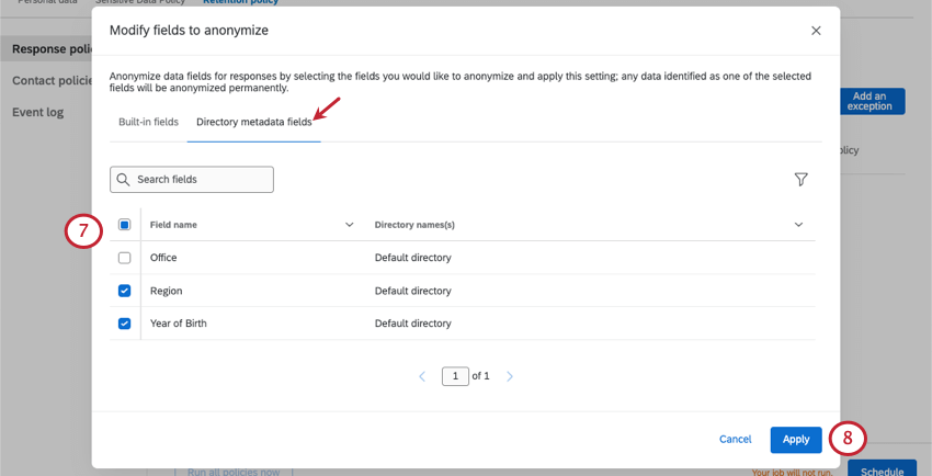 directory metadata fields tab