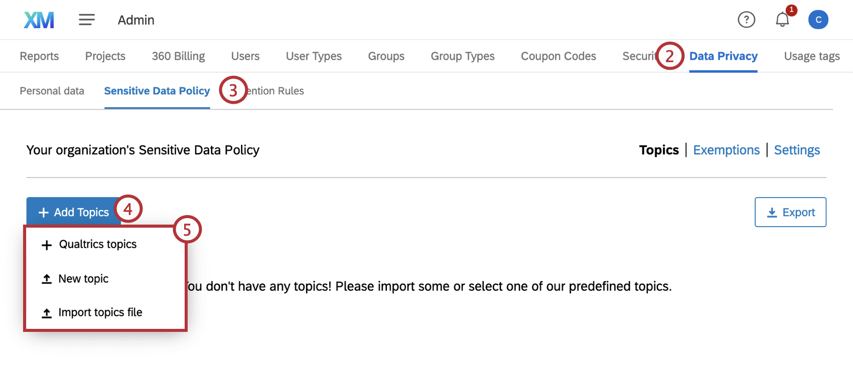 Going to the data privacy tab