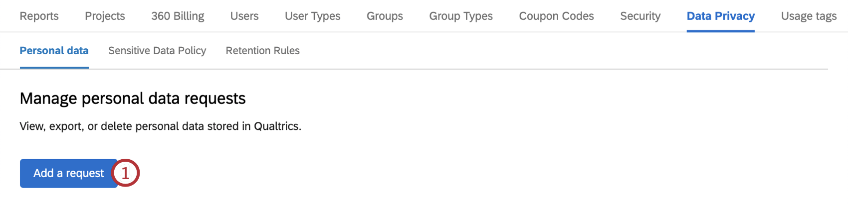 Add a request button, top of personal data section