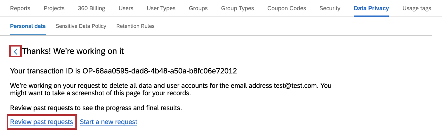 Thank you message explaining you may need to wait