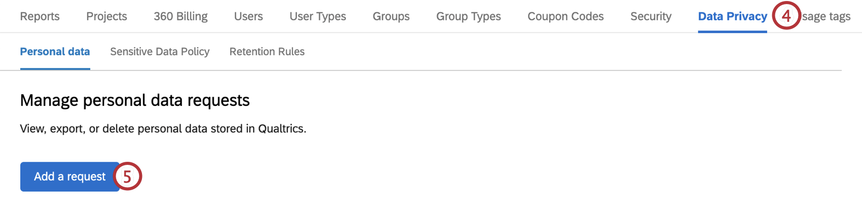 Add a request button, top of personal data section