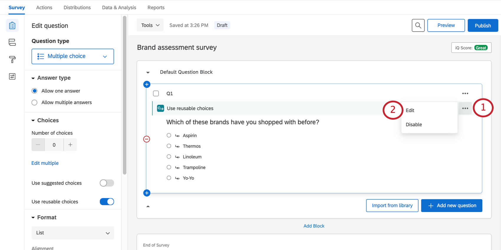 Im Banner „wiederverwendbare Referenz“ befindet sich in der Dropdown-Liste ganz rechts die Option Bearbeiten.