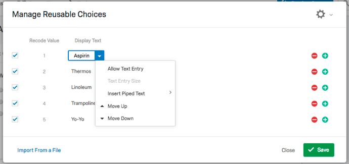 Choice Options for Reusable Choices