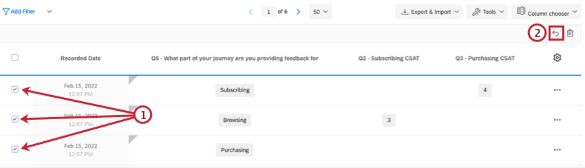 selecting multiple responses to revert