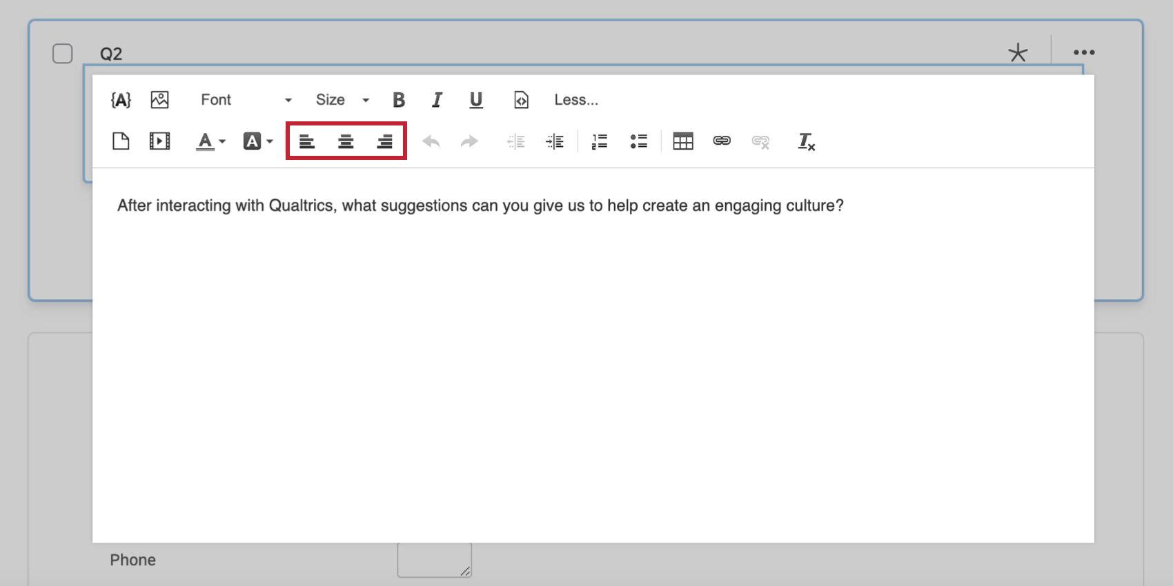 Alignment options in the rich content editor