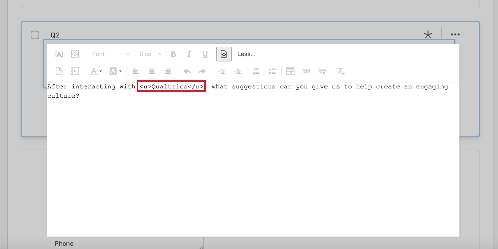 Texto subrayado en la vista de código fuente HTML