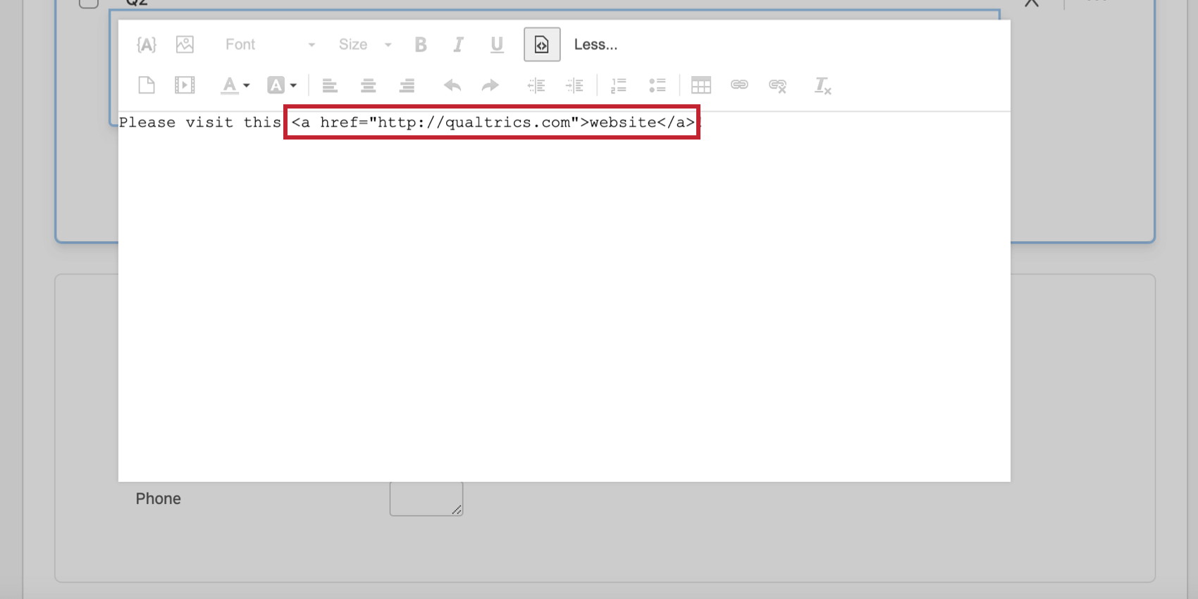 Texto con hipervínculo en la vista de código fuente HTML