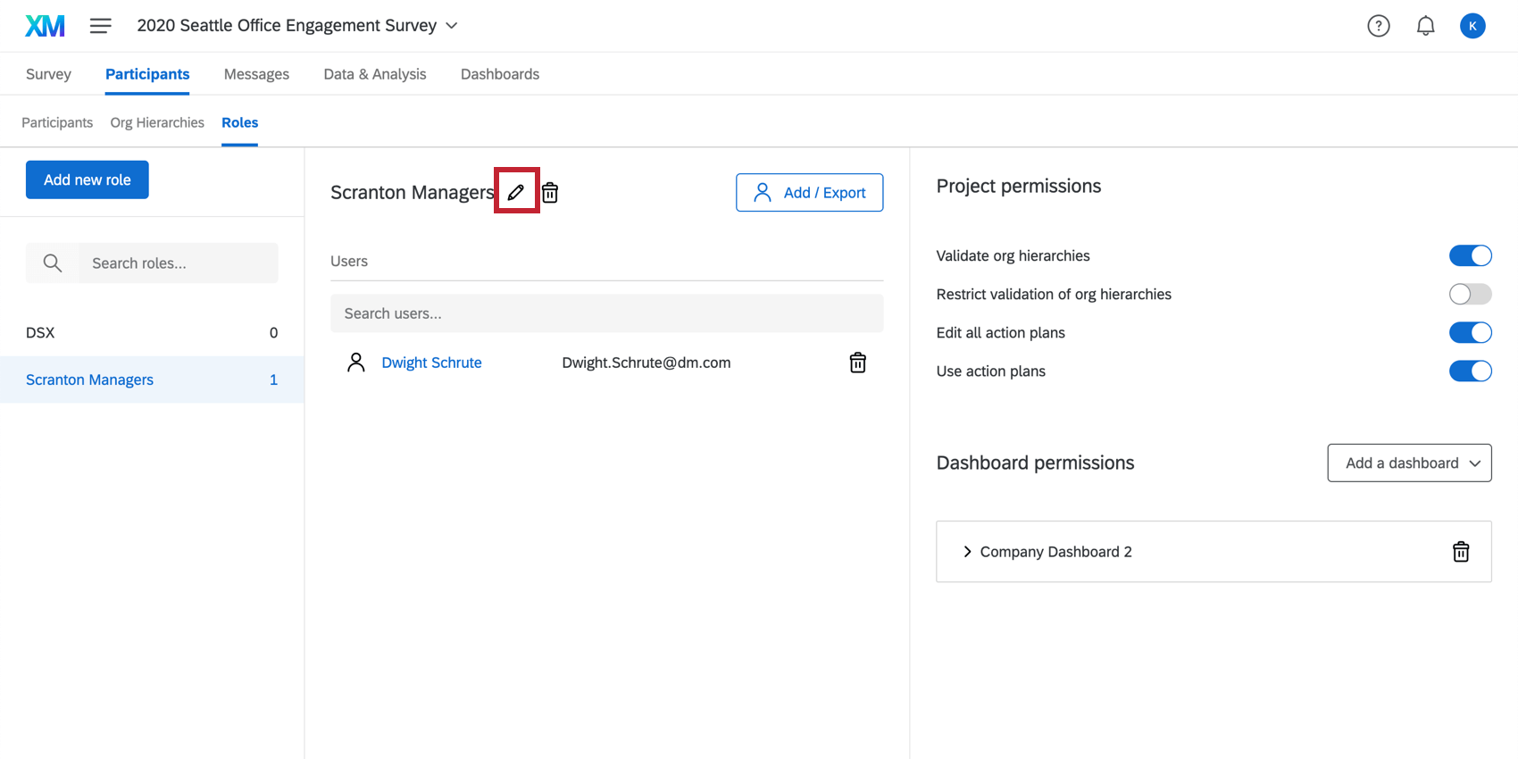 Rename option to the right of the role name