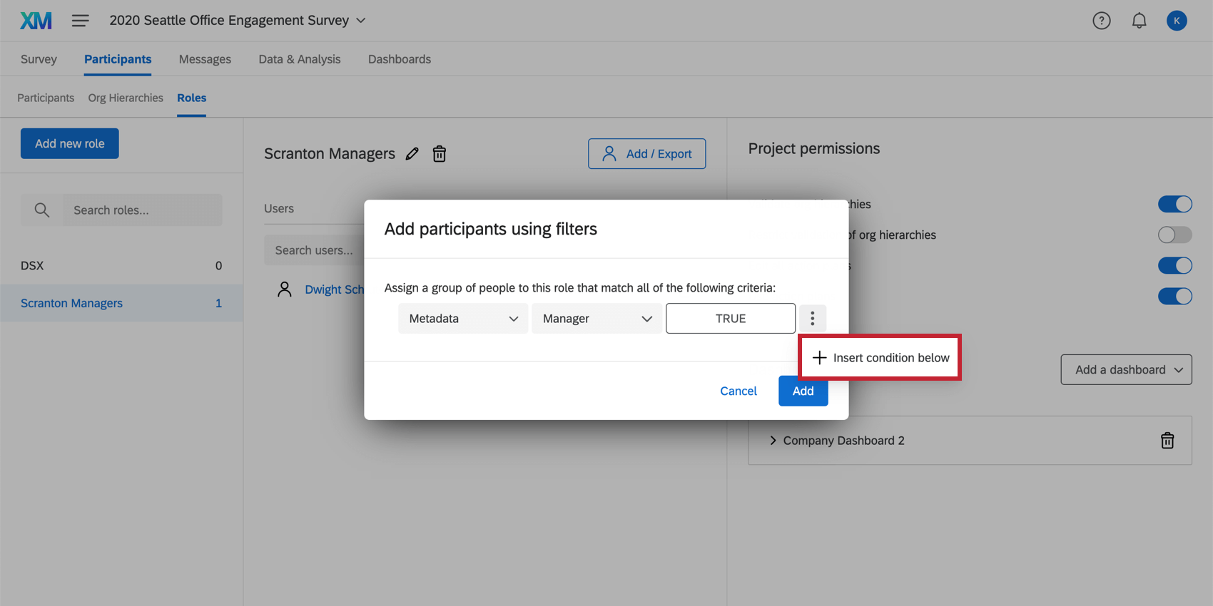 Insert condition below option to the right of the condition