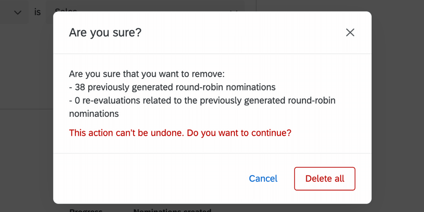 the delete all confirmation window