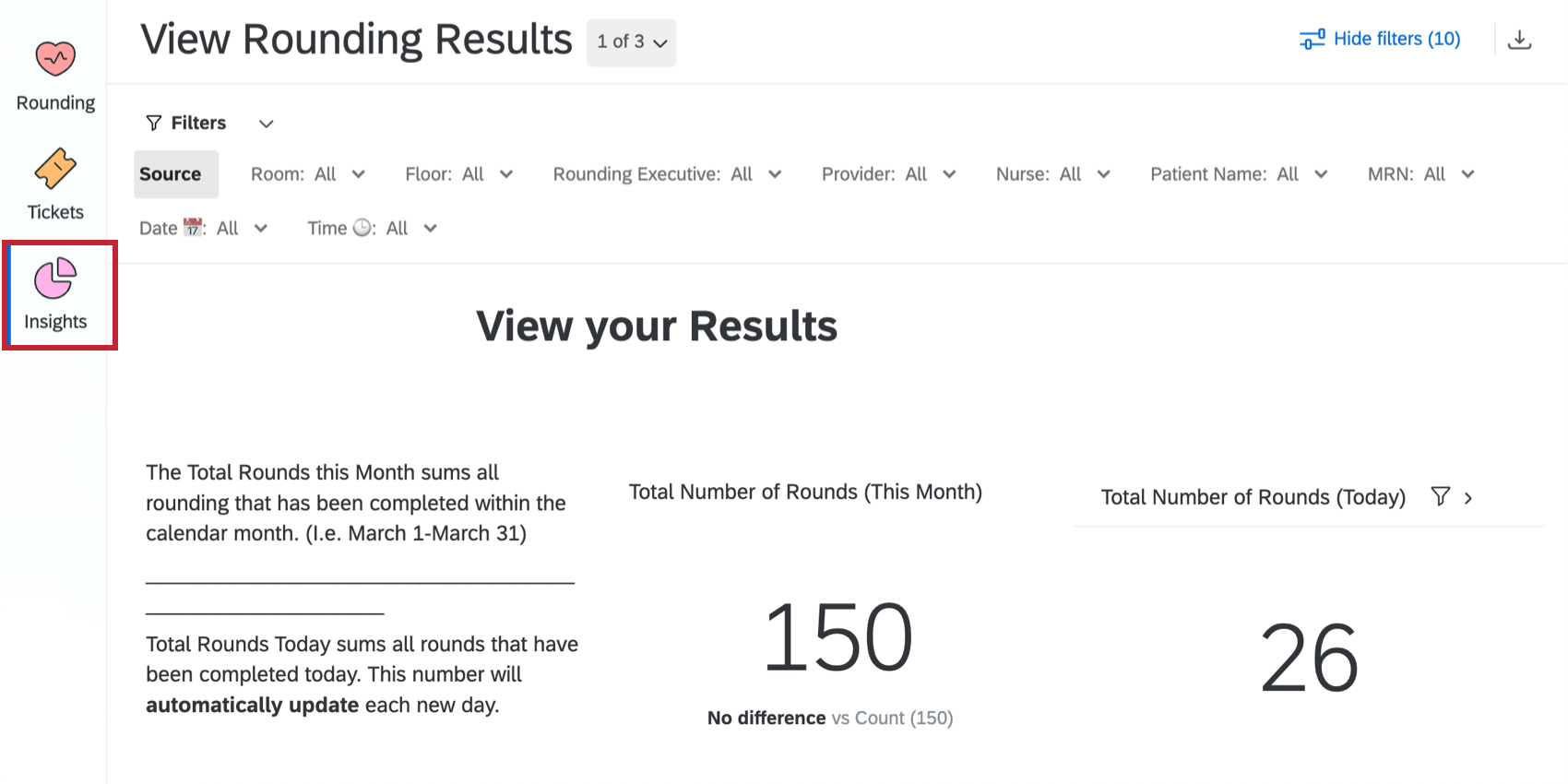 the insights tab in the patient experience hub