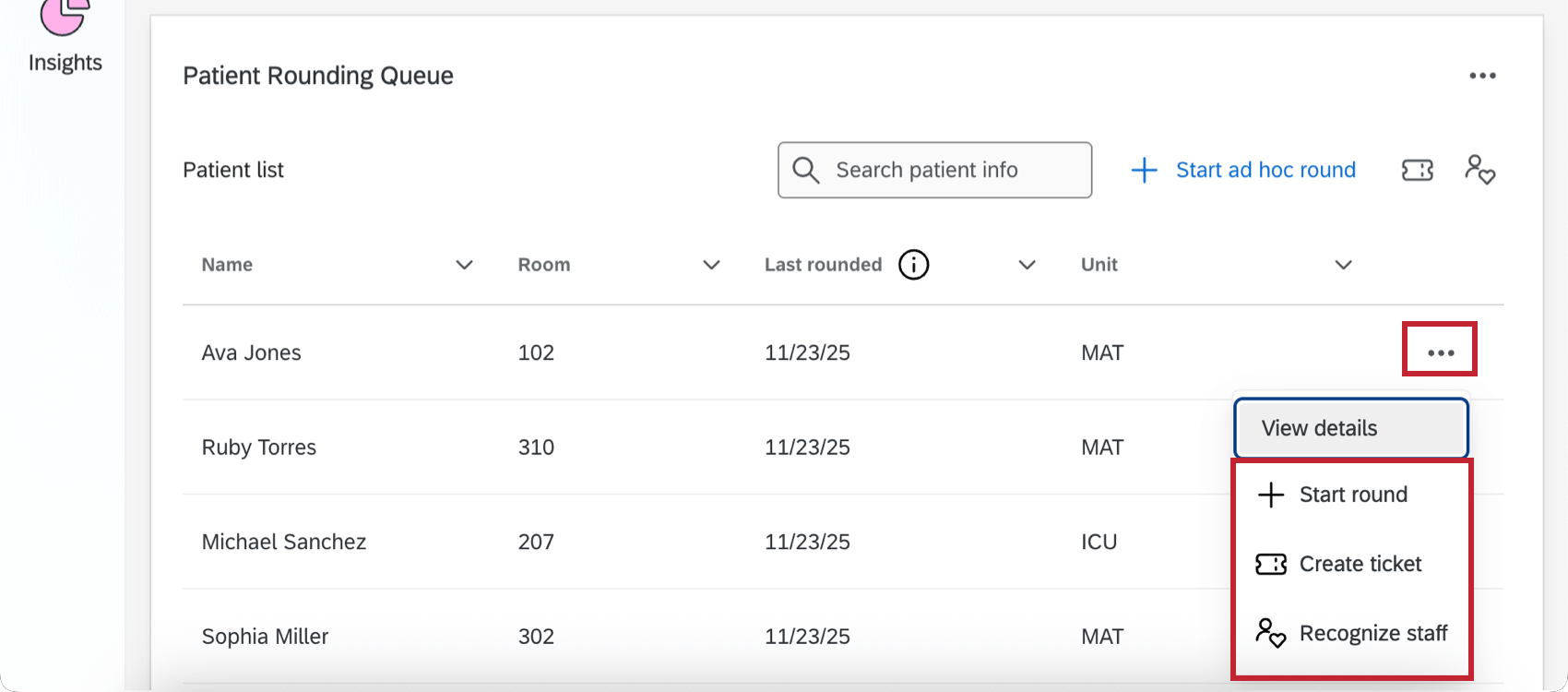 le menu doptions à lintérieur du widget darrondi