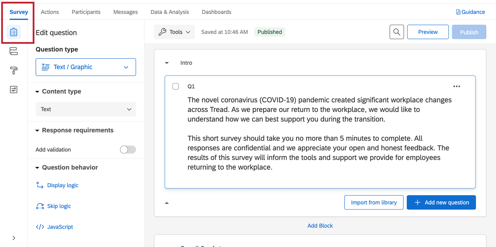 The survey builder of a COVID-19 project