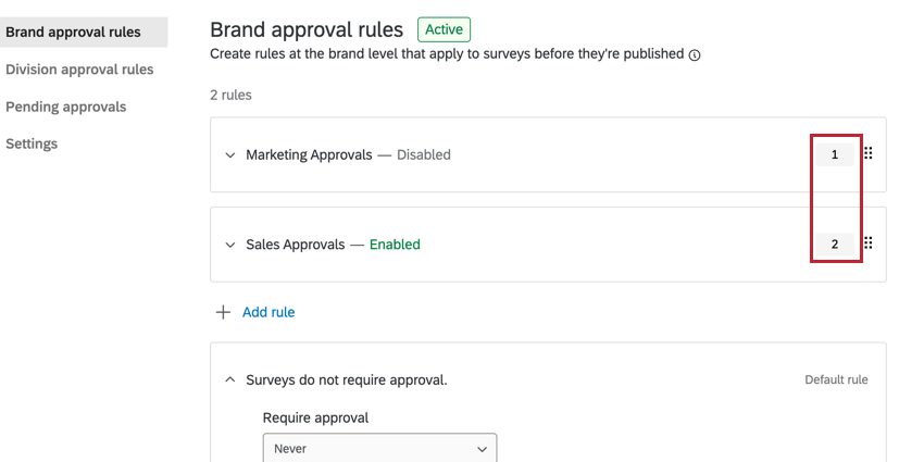 les numéros de règles sur la côte à côte des règles