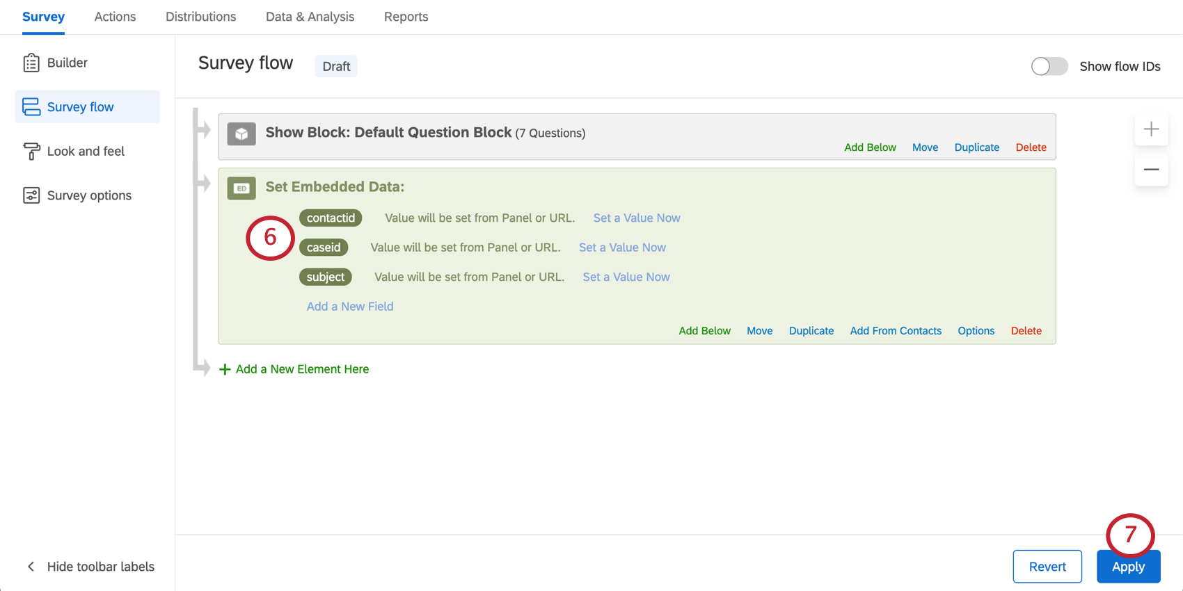 adding an embedded data field for the field saved from salesforce