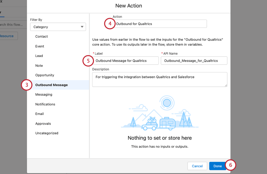 adding the outbound message as the action