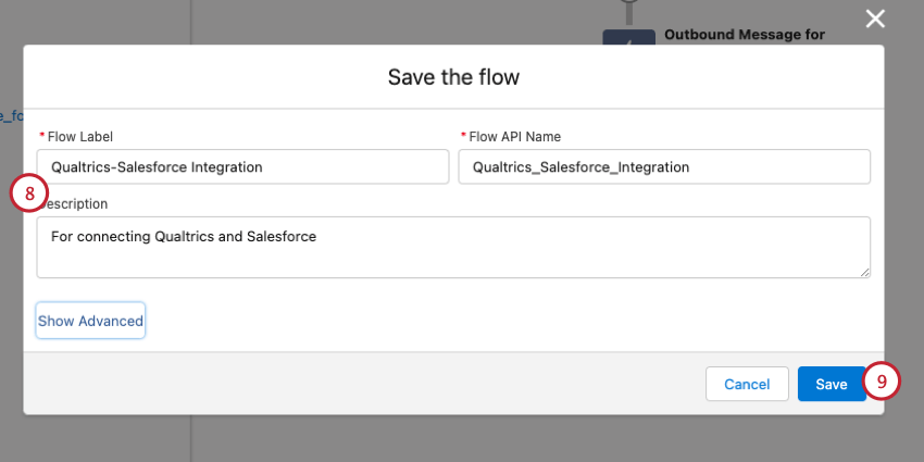 giving the flow a name and saving