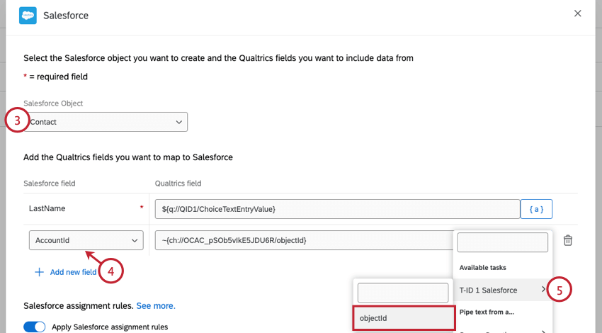 mapping the object id from the first task to the account id of the second task