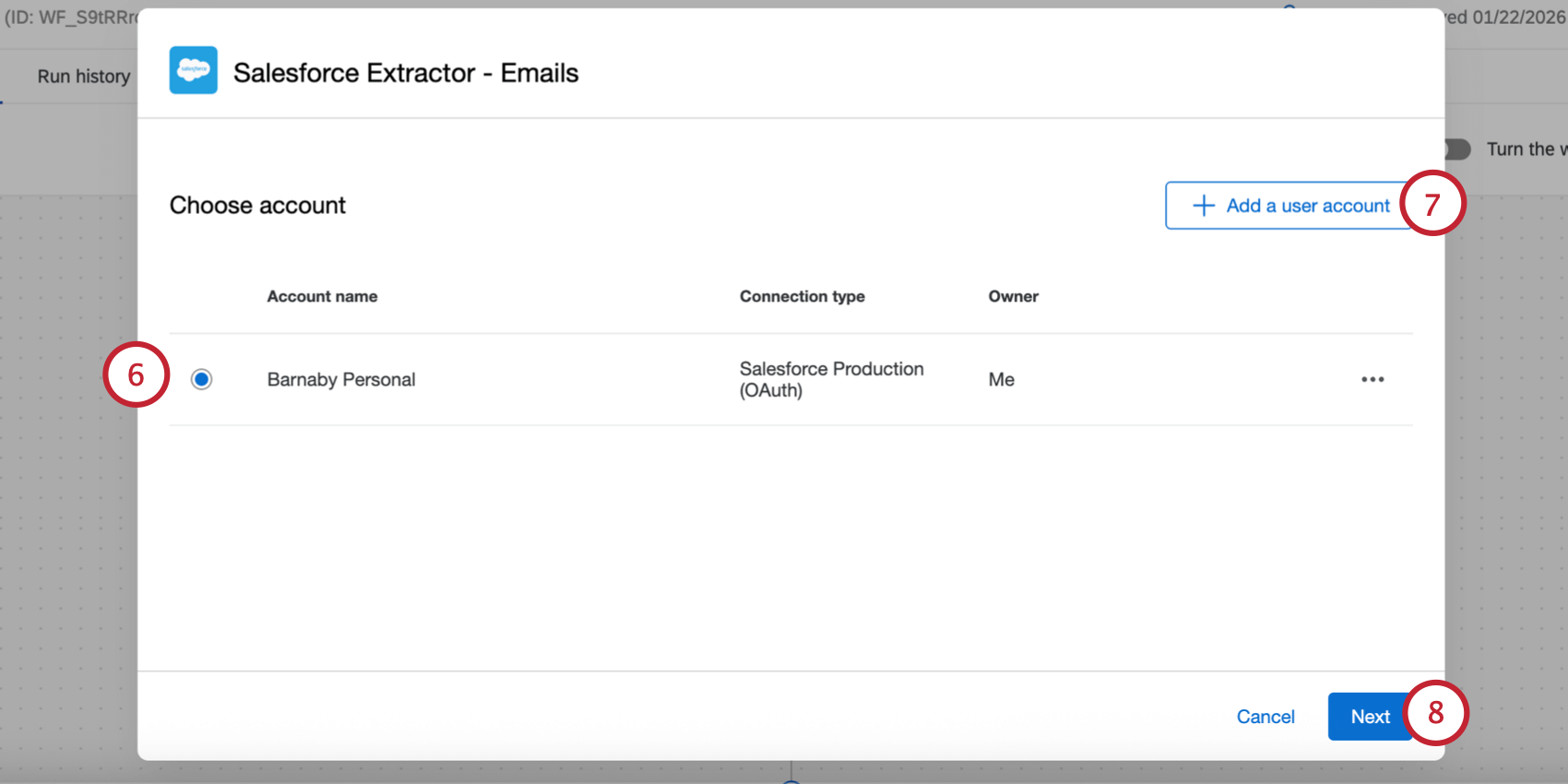Seleccionar una cuenta de Salesforce para usar o conectar una nueva
