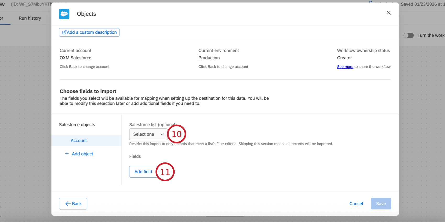 scegliendo la lista di Salesforce e selezionando i campi da importare