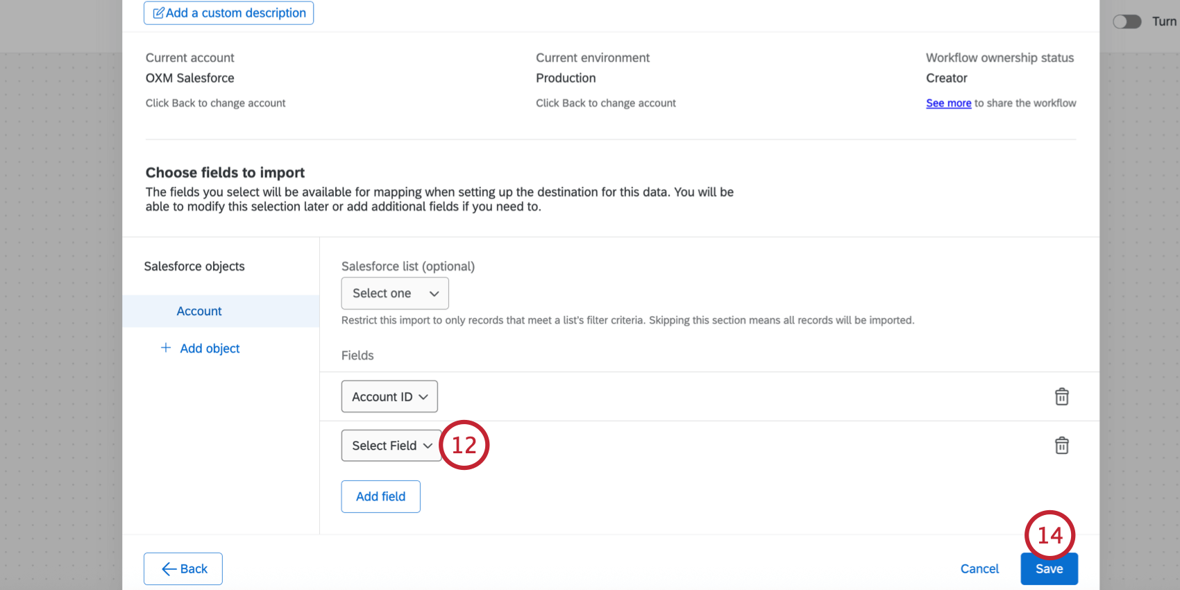 choosing fields and repeating until all fields are imported