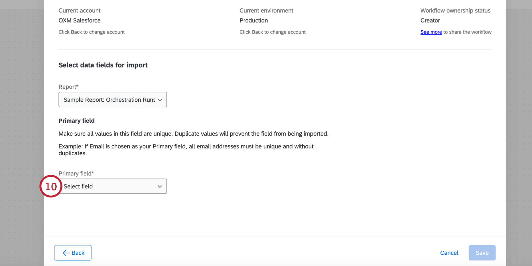 selezionare il campo primario