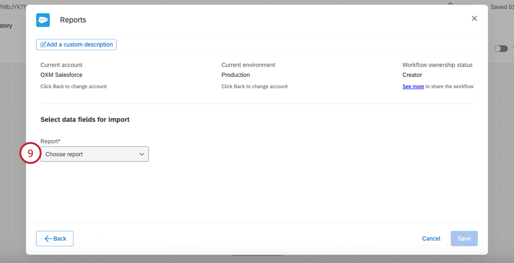 choosing the report to import data from