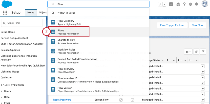 choisir le flux à partir de la recherche de configuration