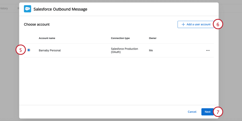 scegliere un account salesforce o aggiungerne uno nuovo