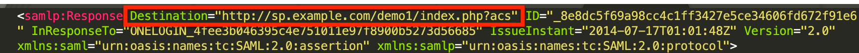 "Destination" in a SAML response