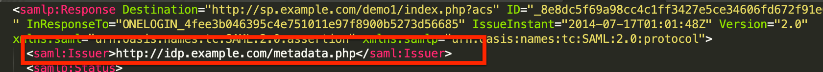 Aussteller in einer SAML-Antwort