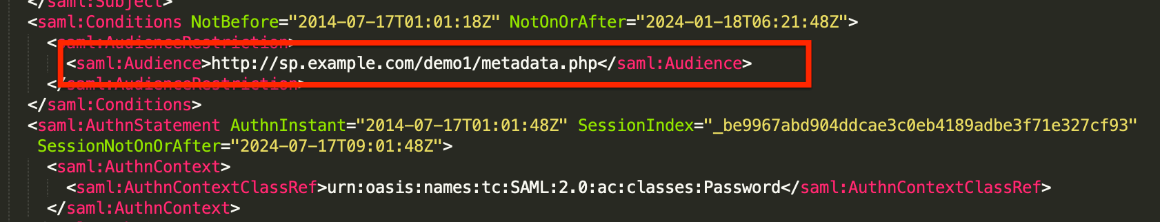 "Audience" in a SAML response