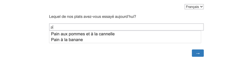 Le opzioni di completamento automatico vengono visualizzate in francese