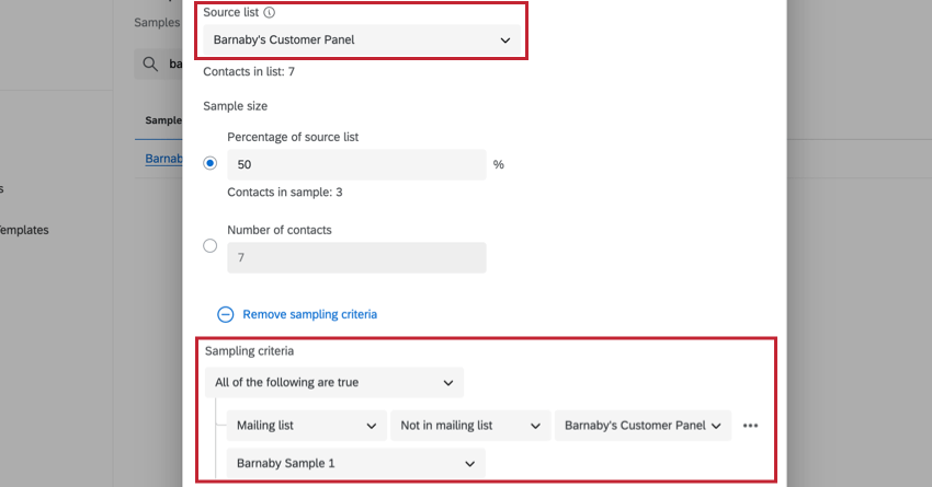 creating a sample by excluding members of a different sample