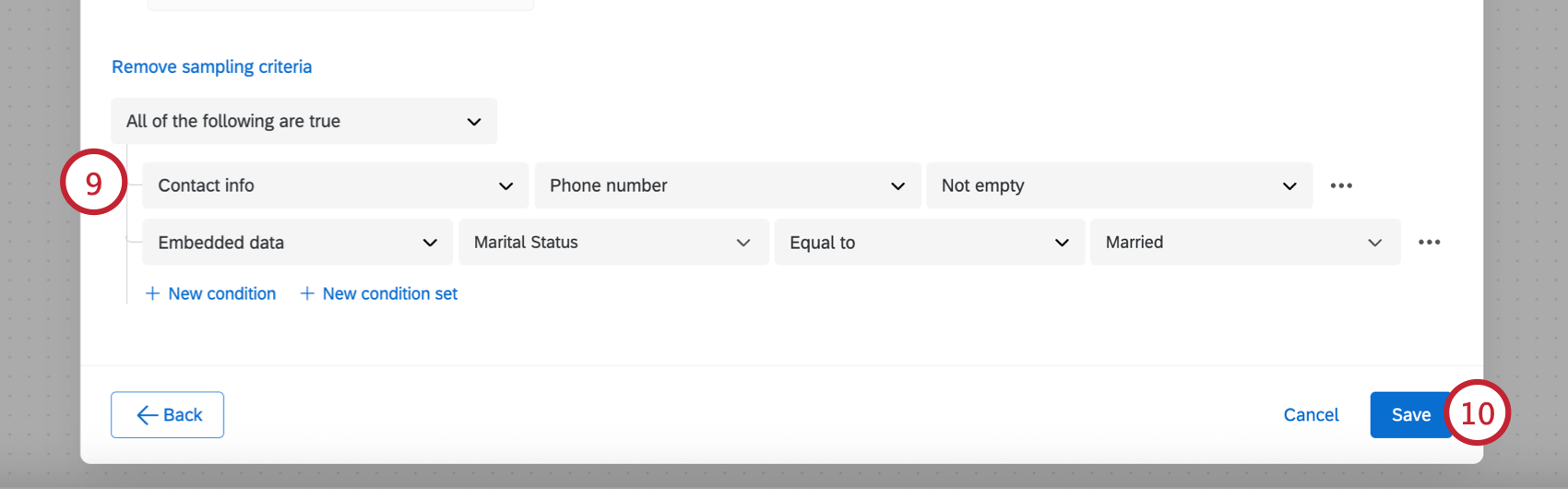 adding sampling criteria and saving