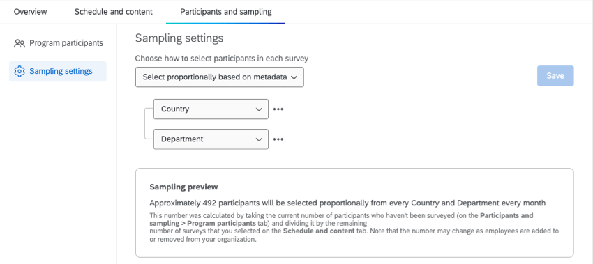 Select proportionally based on metadata country and department