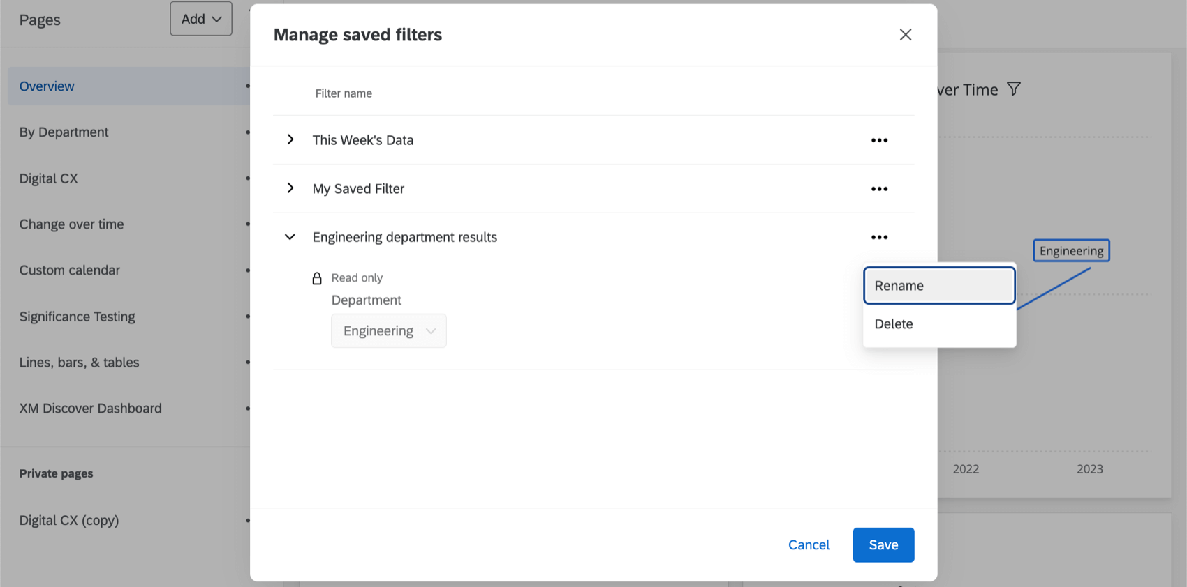 Manage Filters window