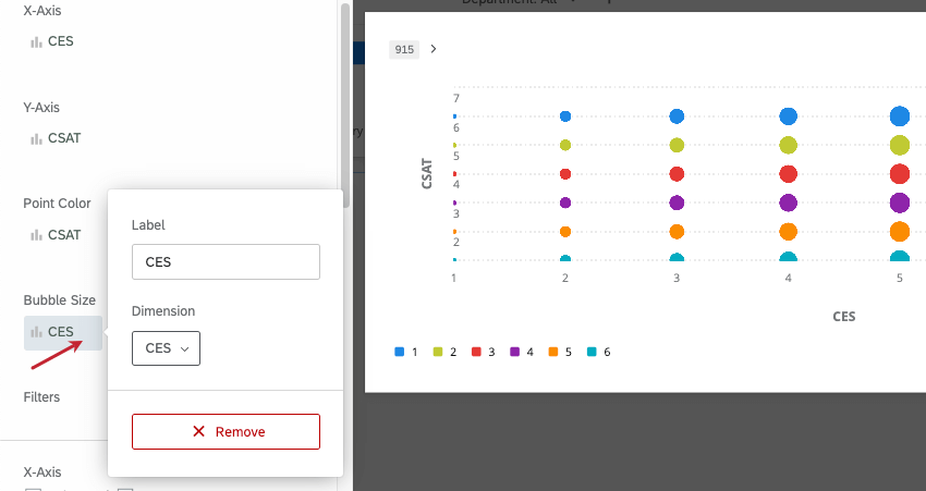 Label and Dimension options in Bubble Size menu