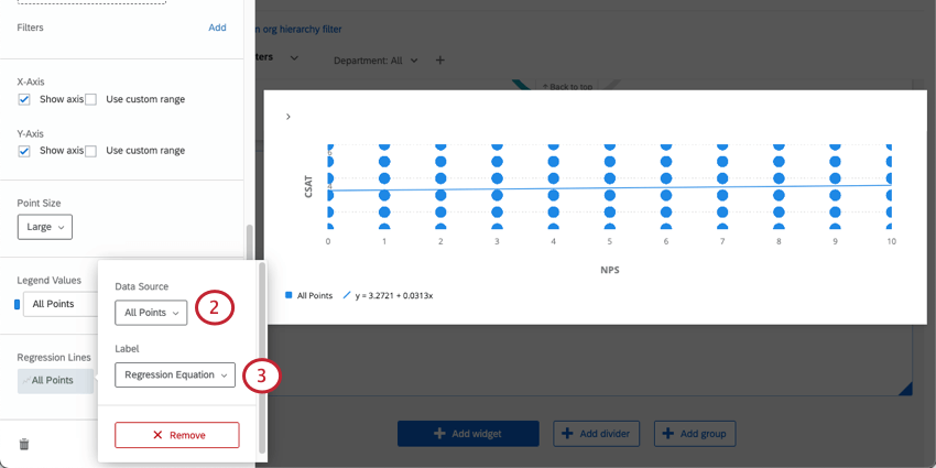 Regression lines section in left editing pane