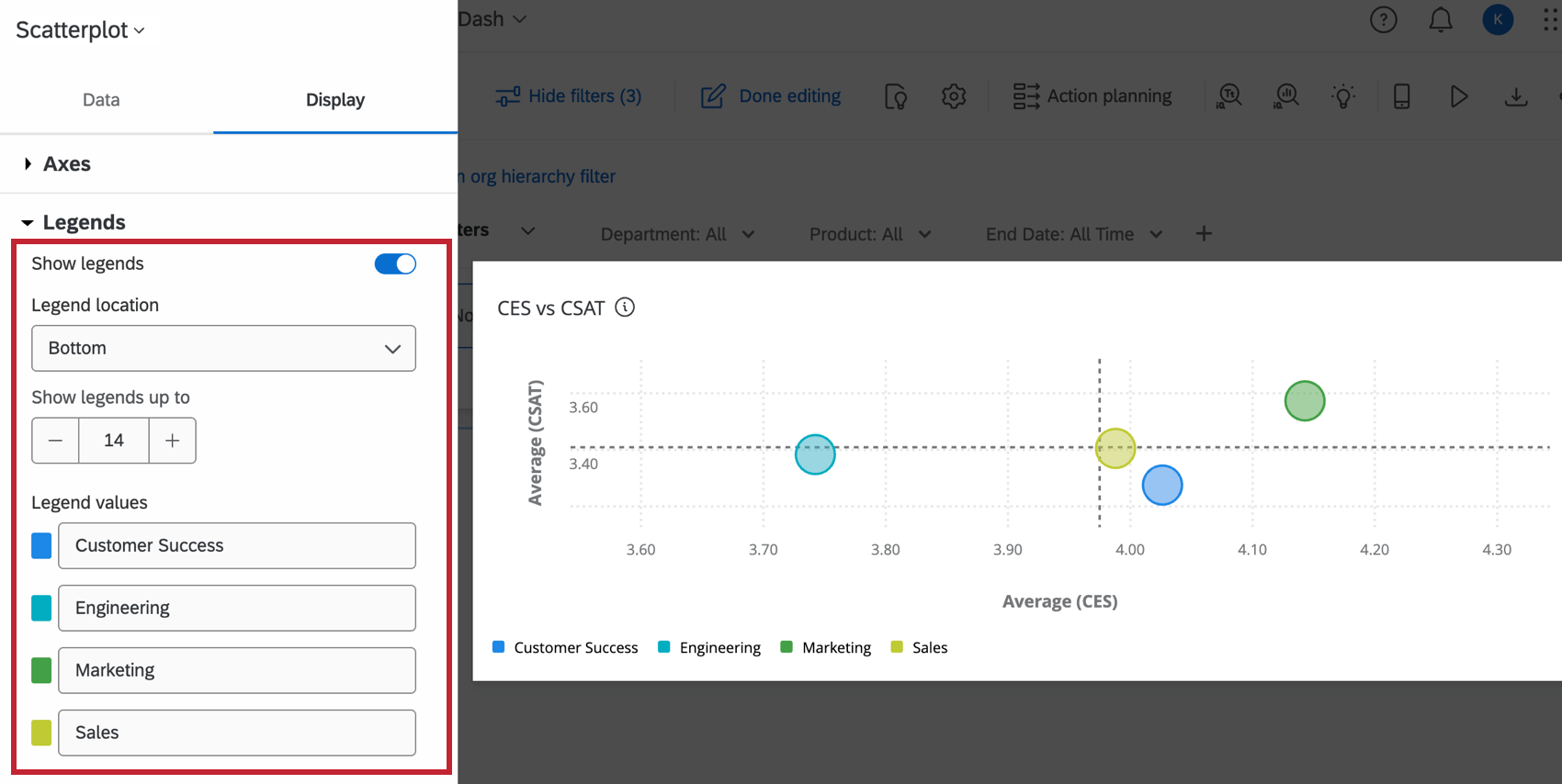legacy settings in the editing pane of a scatter plot widget