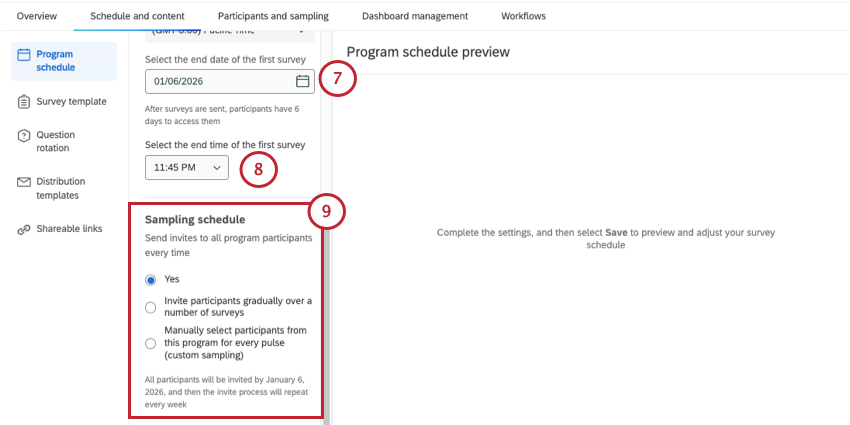 Configuración del cronograma del programa