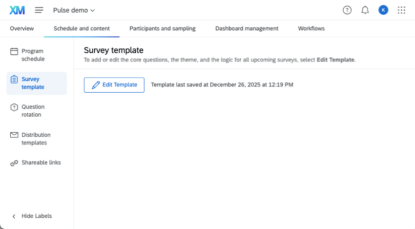 survey template section, edit button