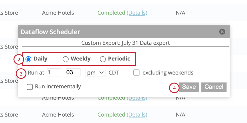 définir le calendrier du flux de données