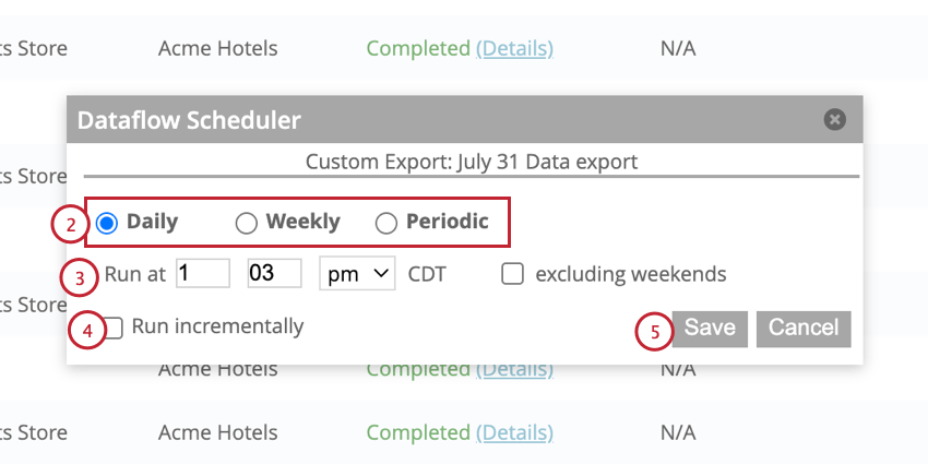 choosing the export schedule