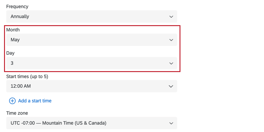 choosing the month and date for a annual workflow