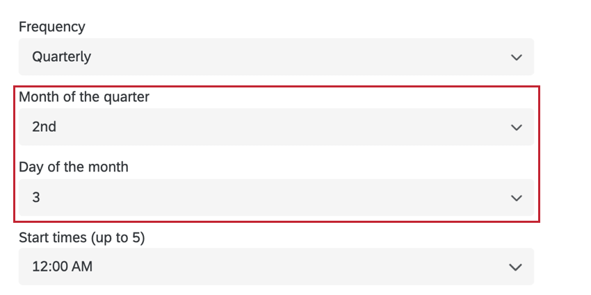 choosing the month and date for a quarterly workflow