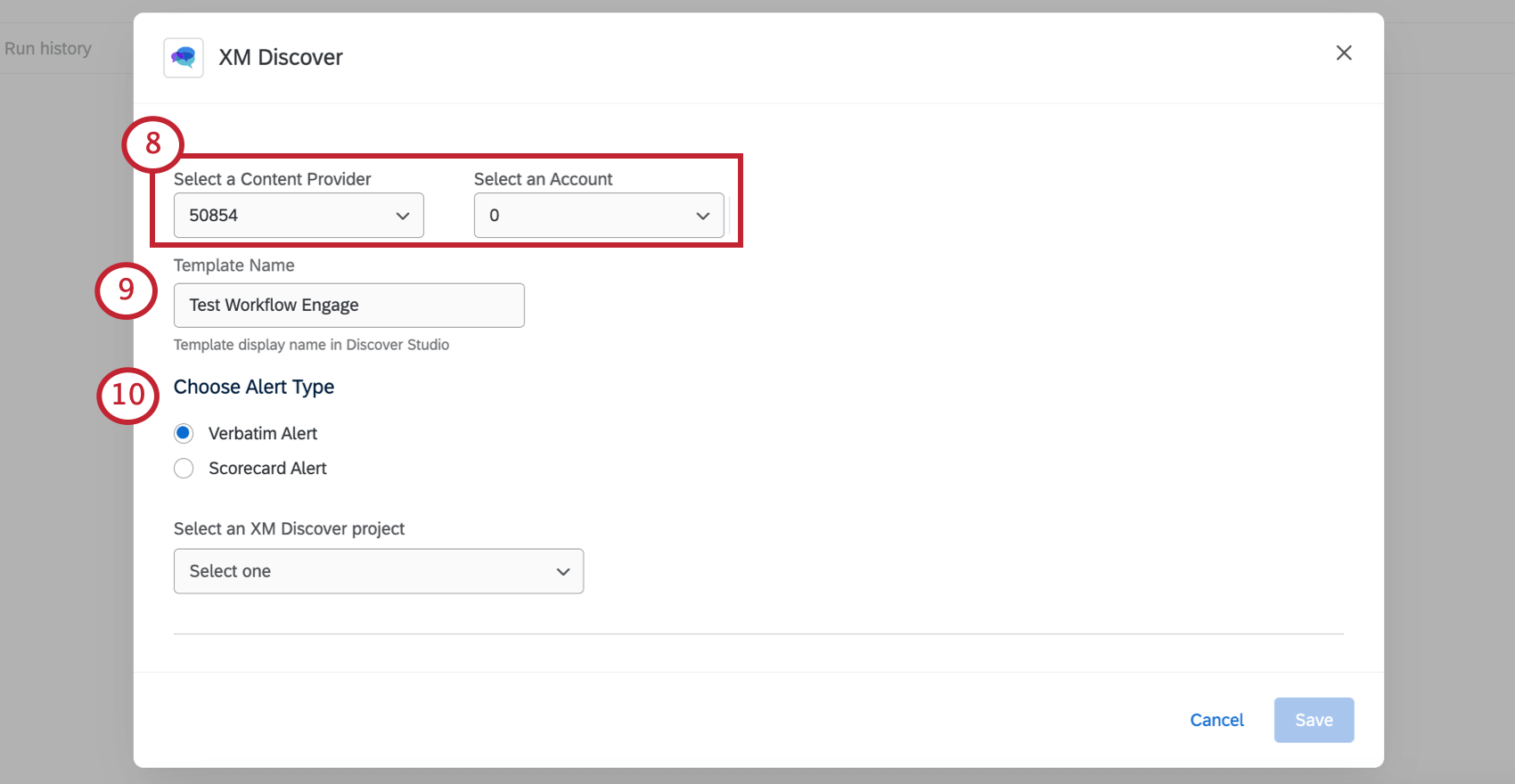 Seleção de provedores de conteúdo, contas, tipo de alerta