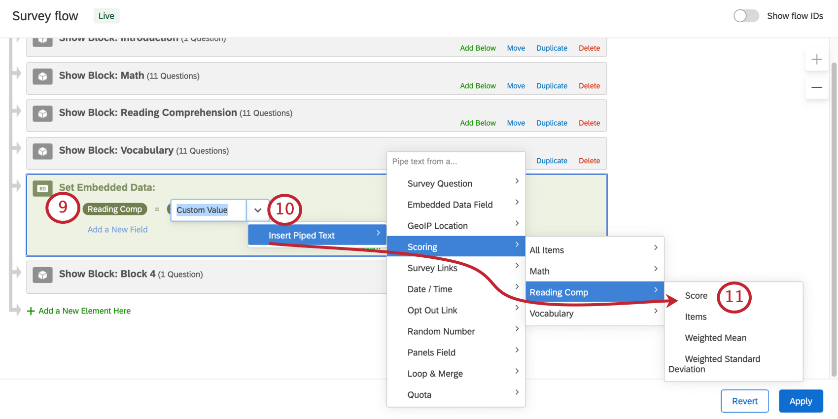 Selecting values from a menu to build embedded data
