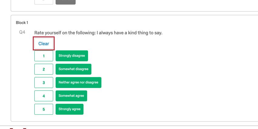 Clear button above a scored question